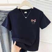 藏青色洋气显瘦小个子上衣 t恤女夏季 2026新款 设计感小众正肩短款