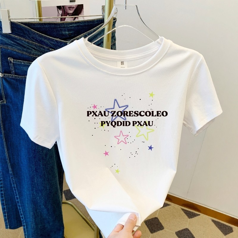 创意星星字母印花2026夏季新款正肩短袖T恤女胖MM大码遮肉上衣ins,女装/女士精品,T恤,淘宝优惠券,粉丝福利购,淘宝优惠卷