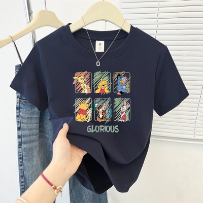 正肩圆领卡通印花短袖t恤女2025新款爆款修身显瘦百搭减龄上衣夏