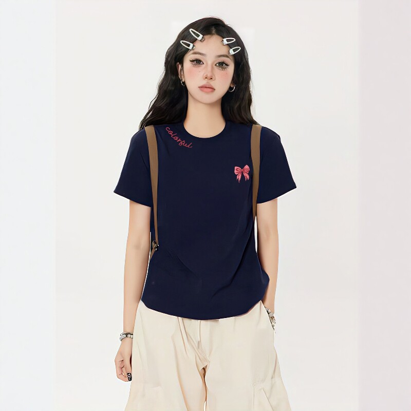 简约字母蝴蝶印花2026新款正肩短袖T恤女胖MM大码遮肉百搭上衣ins