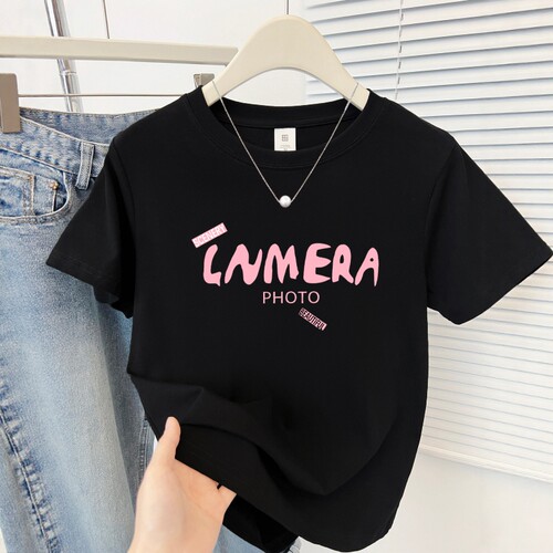 夏季大码小个子百搭短袖t恤女胖mm遮肉显瘦设计感圆领印花上衣潮