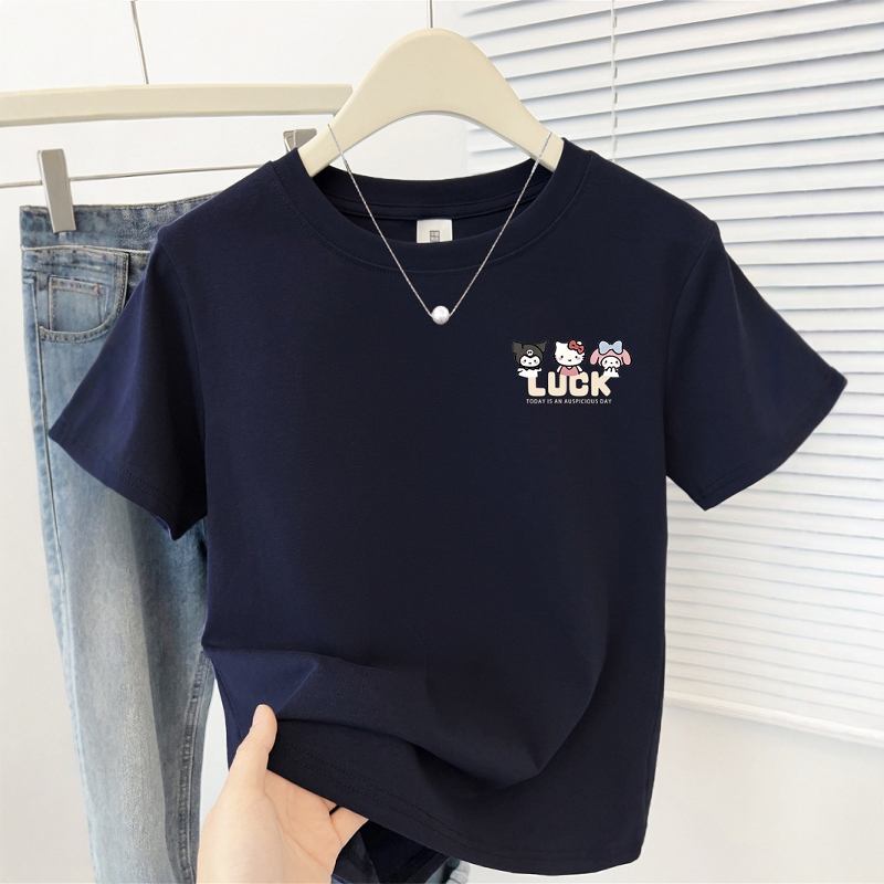 夏季新款可爱印花圆领短袖T恤女小众设计感百搭正肩韩系半袖上衣