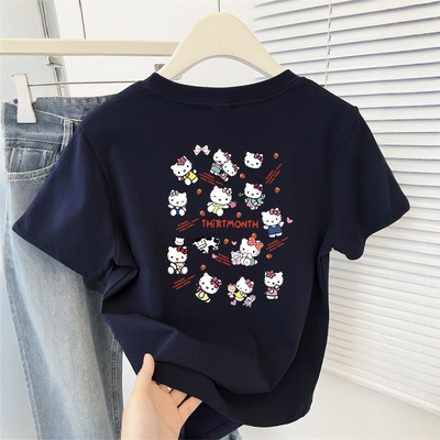 夏季2025新款可爱卡通印花圆领正肩短袖T恤女小个子洋气半袖上衣