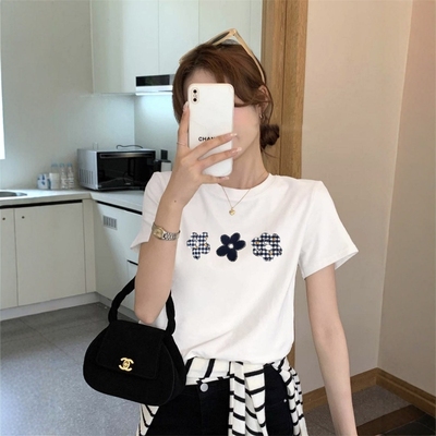 2025新款正肩t恤女短袖ins潮牌韩版时尚百搭小个子显瘦圆领上衣夏