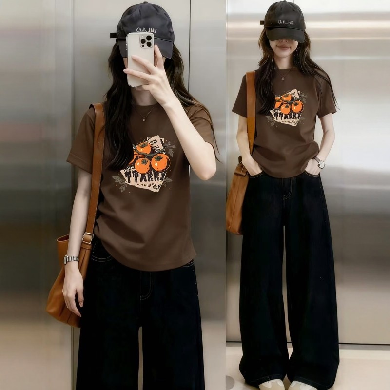 2026韩系时尚印花短袖T恤女小个子显瘦正肩胖mm大码遮肉洋气上衣,女装/女士精品,T恤,淘宝优惠券,粉丝福利购,淘宝优惠卷