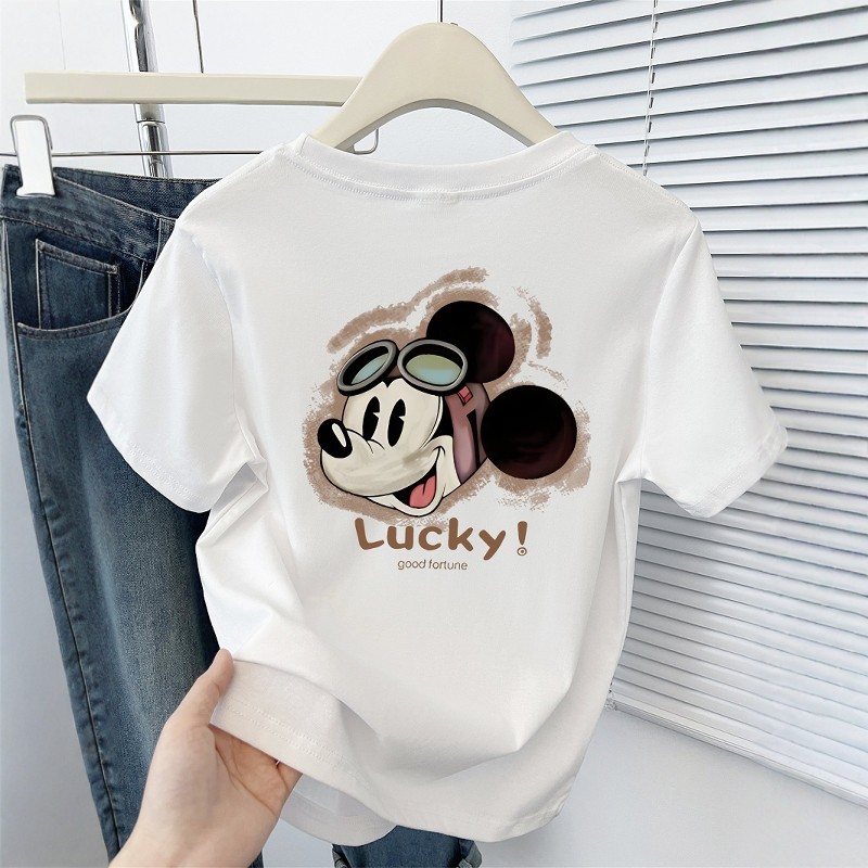 夏季2025新款卡通印花短袖T恤女学院风小众正肩圆领百搭半袖上衣,女装/女士精品,T恤,淘宝优惠券,粉丝福利购,淘宝优惠卷