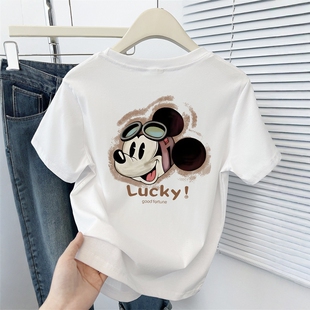 T恤女学院风小众正肩圆领百搭半袖 卡通印花短袖 上衣 2025新款 夏季
