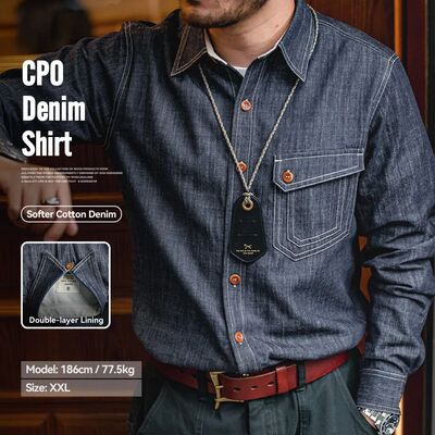 Maden Retro Thin Long-sleeved Denim Shirts Single-breasted L