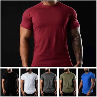Sleeve Neck Gym Round Male Shirts Short Shirt Cotton Men