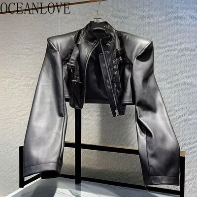 OCEANLOVE Y2k PU Autumn Winter Jackets for Women Streetwear