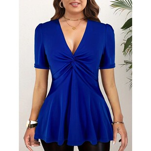 shirt Off Short Sleeve Twisted Women Neck Sexy Plus Size