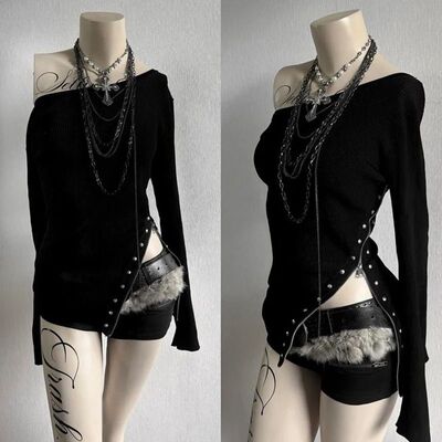 Gothic Y2K Women's Long-Sleeve T-Shirt Sexy Slim Fit Chic Sl