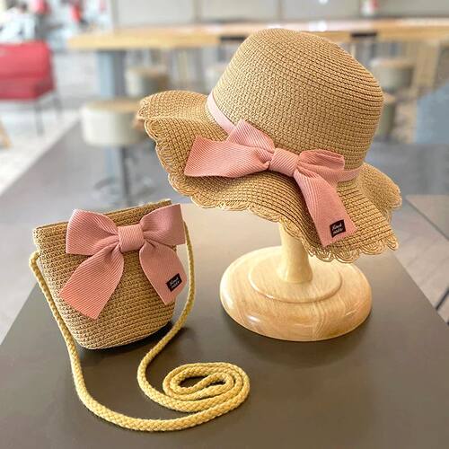 Summer Baby Girls Straw Hat And Shoulder Bag 2pcs Set Parent