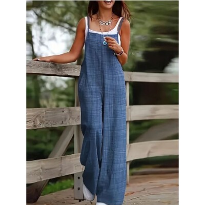 Women's Sleeveless Jumpsuit with Suspender Loose Casual Pock