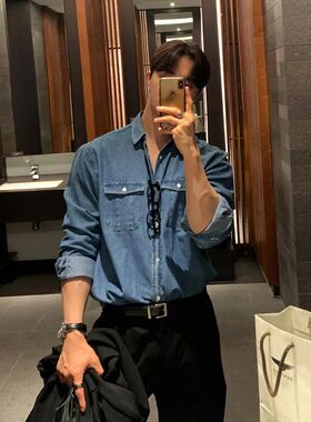 Autumn Men's Light Luxury Retro Popular Denim Shirt Leisure