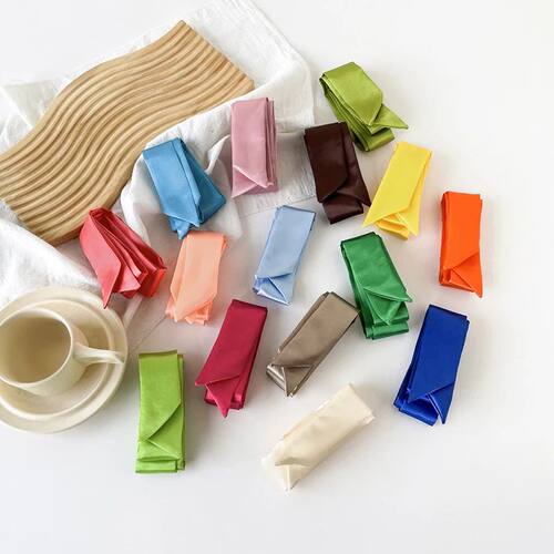 4x100cm Satin Silk Narrow Scarf Neckerchief Solid Neck Scarv
