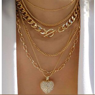 Chain Crystal Heart Fashion Pendant Exaggerate Shaped Punk