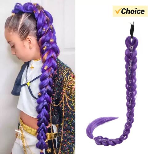 32 Inch Synthetic Purple Braided Wig Shimmering Metallic Kid