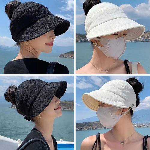 Wide Brim Sun Hat Summer Ponytail UV Protection Beach Caps A