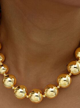 Vintage Exaggerated Goth Round Beads Chain Necklace for Wome