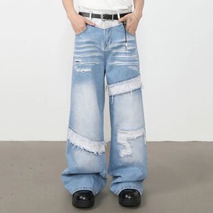 Jeans Loose Straight Men Pants Baggy Denim Streetwear Ripped