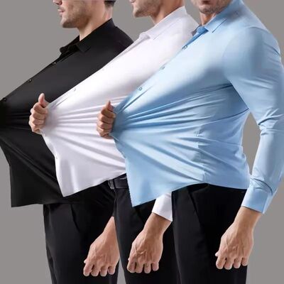 High Stretch Men Business Shirt Long Sleeve Anti-wrinkle Non