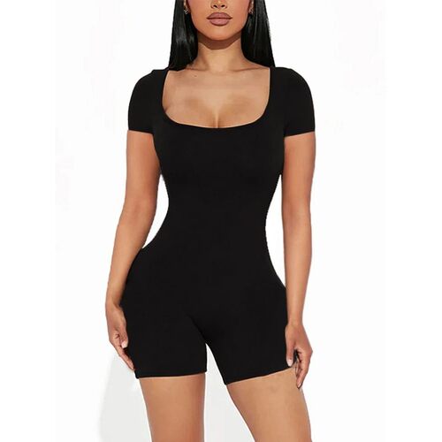 2025 Summer New Women's Sexy Solid Color Short Sleeve U Neck