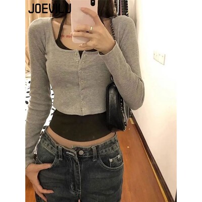Fake Two Neck Haltert Shirts Babes Crop Top with Exposed Nav