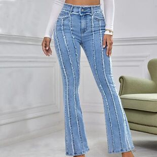 Skinny High Denim Jeans Trou Y2k Women Aesthetic Flare Waist