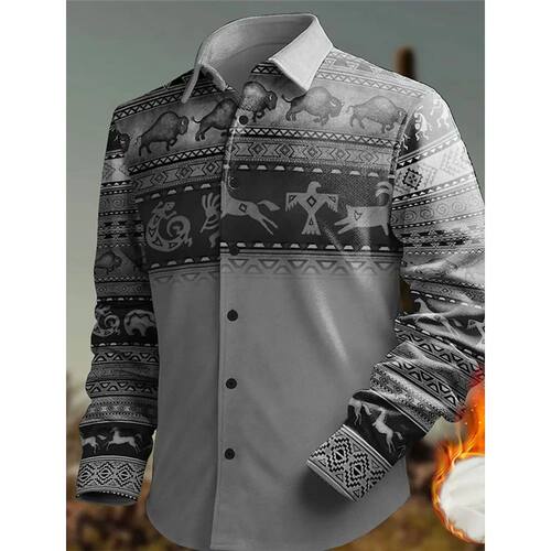 Men's Retro Western Style Denim Long Sleeve Shirt Fashion Va