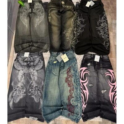 American Fashion New Black Old Washed Holes Baggy Jeans Ladi