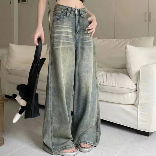 Y2K Loose Straight Leg Jeans Women Trousers Baggy Wide Fit C