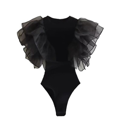 Women Mesh Patchwork Bodysuits Rompers Fashion Female Elegan