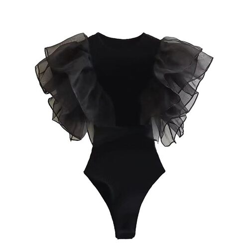Women Mesh Patchwork Bodysuits Rompers Fashion Female Elegan