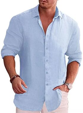 Cotton Linen Autumn Hot Selling Men's Long Sleeve Shirt Soli