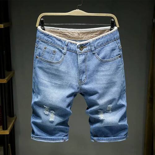 Men Denim Shorts Summer New Style Thin Section Elastic Force