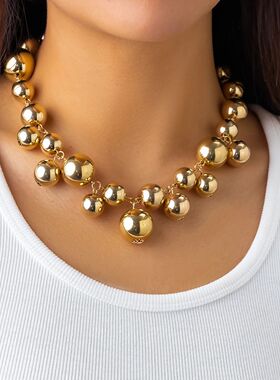 Exaggerated Acrylic CCB Big Ball Bead Chain Necklace for Wom