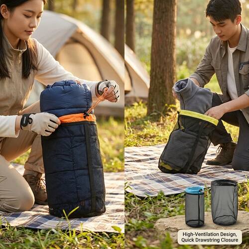 Camping Hammock Mesh Storage Bag Travel Clothes Drawstring C