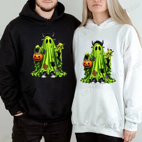Funny Halloween Green Monster Ghost Graphic Hoodies Pumpkin