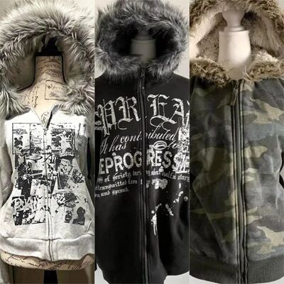 Subculture Gothic Women Coats with Hoodies Vintage Korean Ha