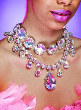 Luxury Glass Crystal Big Water Drop Statement Choker Necklac