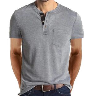 Henry Men Simple Fashion Neck Casual Shirts Summer 2201