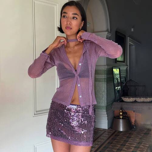Tornova Hot Girl Sexy See Through Shirt Long Sleeve Lace Up