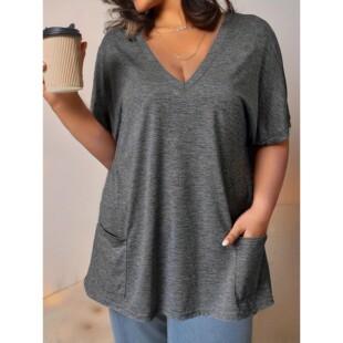 Sleeve Size Neck Plus Casual with Shirt Women Short