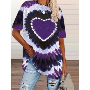 short dye shirt print tie heart sleeved plus casual size