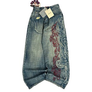 Pattern Embroidery High American Str Men New Jeans Y2K Baggy