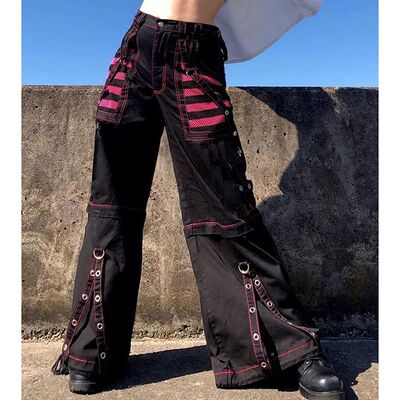 Women Gothic Chain Bandage Wide Leg Pants Women Oversize Low