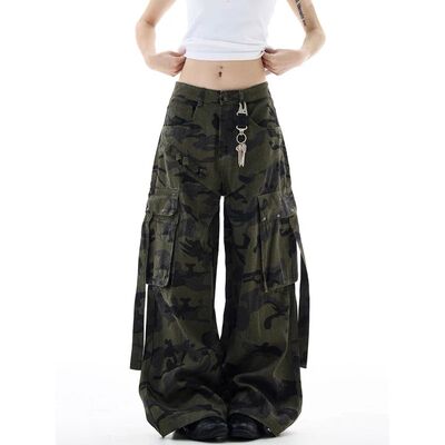 YIBASHU Women American Vintage Baggy Camouflage Jean Japanes