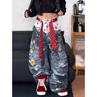 High Street 3D Printed Cartoon Graffiti Jeans Women's Americ
