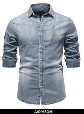 AIOPESON 2025 Men's Quality Cotton Denim Slim Fit Long Sleev